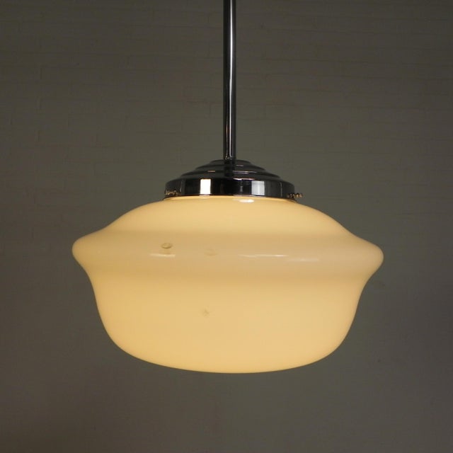 Art Deco Pendant Lamp with White Glass Shade, 1930s For Sale - Image 9 of 18