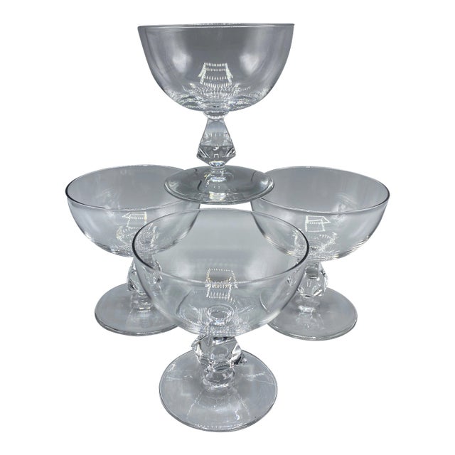 Champagne/Shebert Crystal Stemware "Aquarius Clear" by Bryce- Set of 4 For Sale
