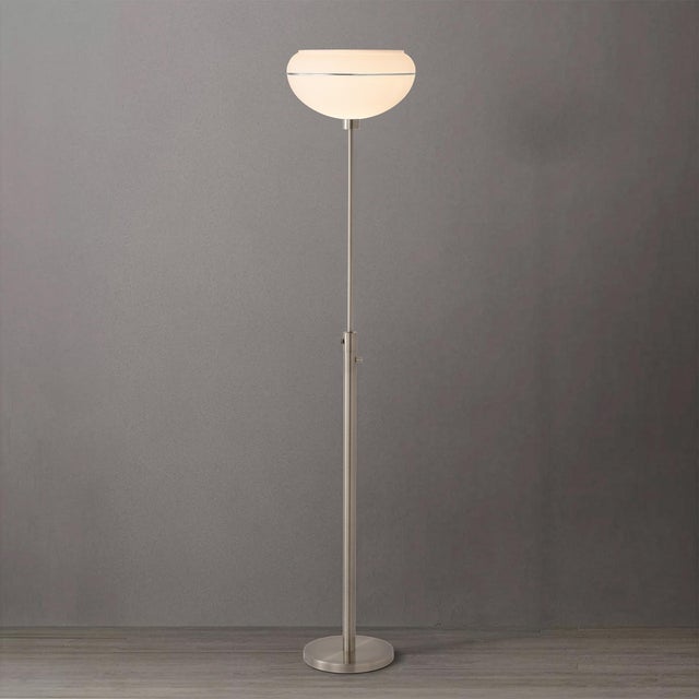 Mid-Century Modern Nova Morelli 71"h Torchiere Floor Lamp in Satin Nickel Steel Body With Oval Lucite Shade, Foot Dimmer, Led Compatible For Sale - Image 3 of 7