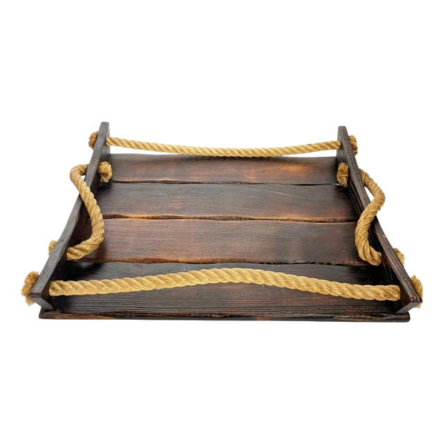 Wood and Rope Tray, France, 1990s For Sale