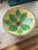 Hand painted yellow wood bowl. Green Hydrangea leaves distressed finish. Painted in 2020. bowl is 10 1/2" in diameter x 3...