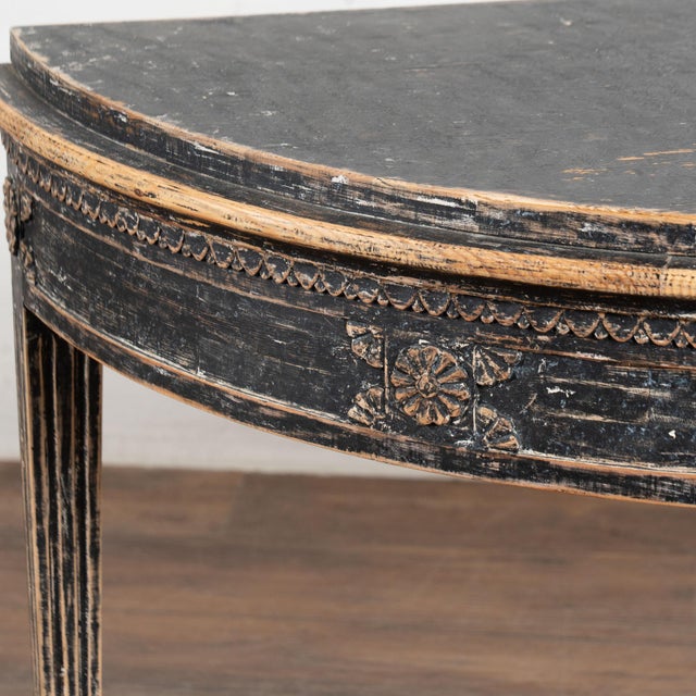 19th Century Swedish Black Pine Demi Lune Side Table Console For Sale - Image 10 of 13