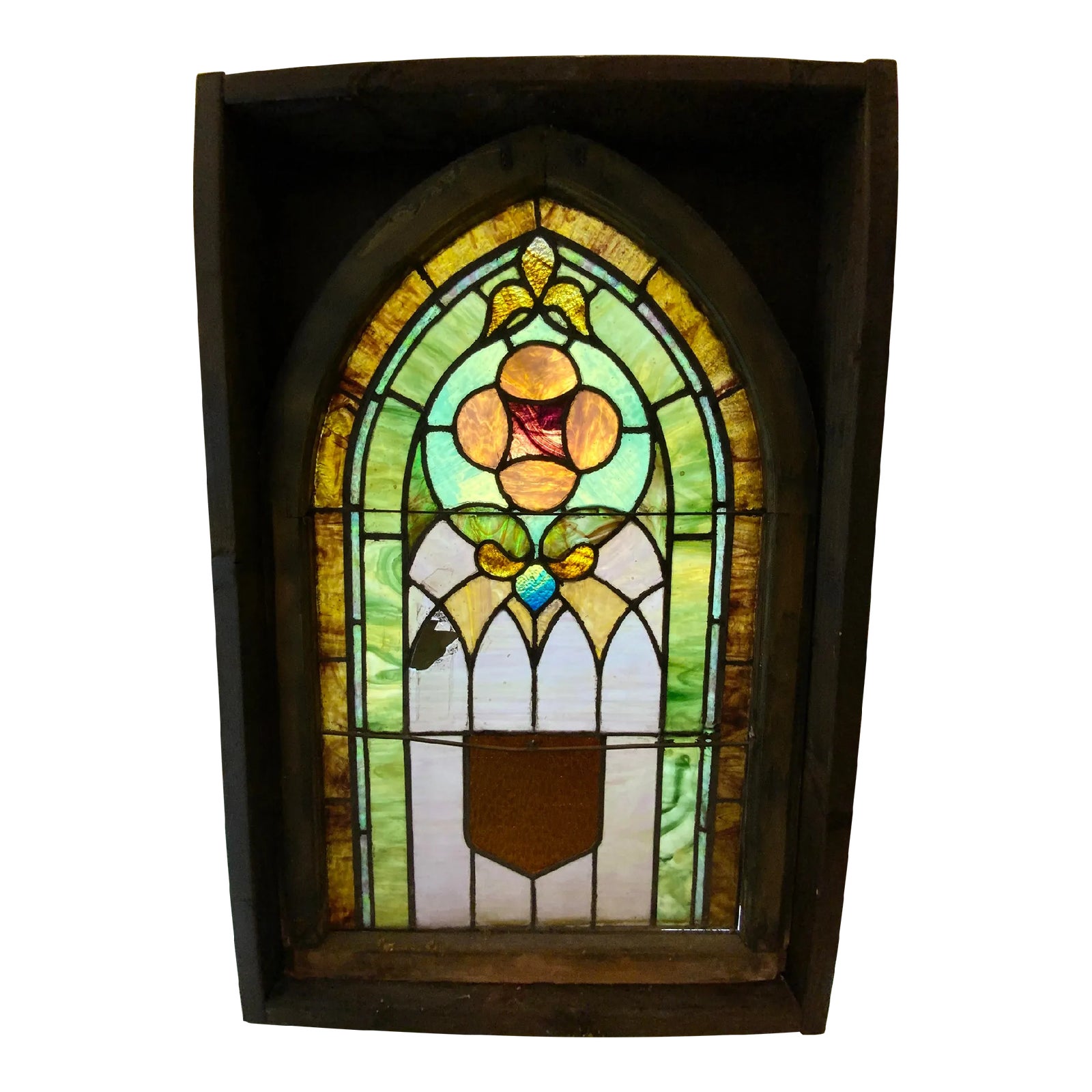 Early 1900's Stained Glass Window in Frame | Chairish