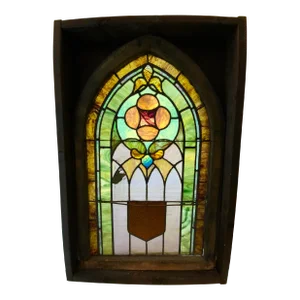 Early 1900's Stained Glass Window in Frame