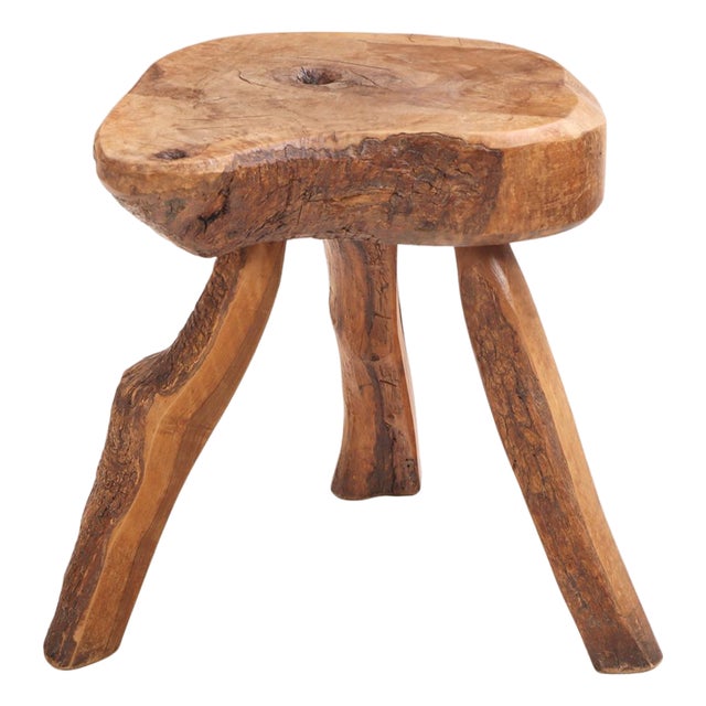 Small French Rustic Hardwood Table or Stool, C. 1950 For Sale