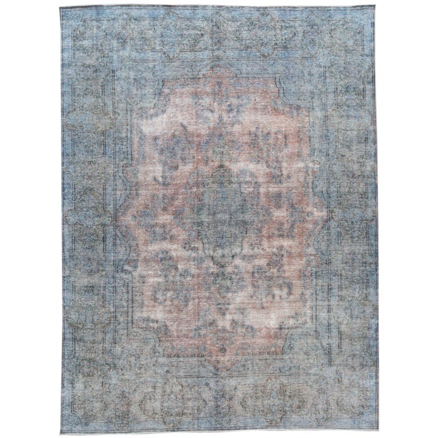 1960s Vintage Persian Distressed Handmade Medallion Blue Wool Rug For Sale - Image 10 of 10