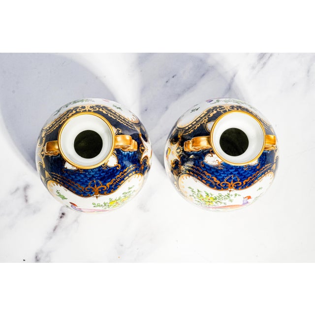 Stunning Pair Blue Gold English Royal Worcester Porcelain Antique Victorian Bird Nature Decorative Vases Home Decor For Sale - Image 10 of 18