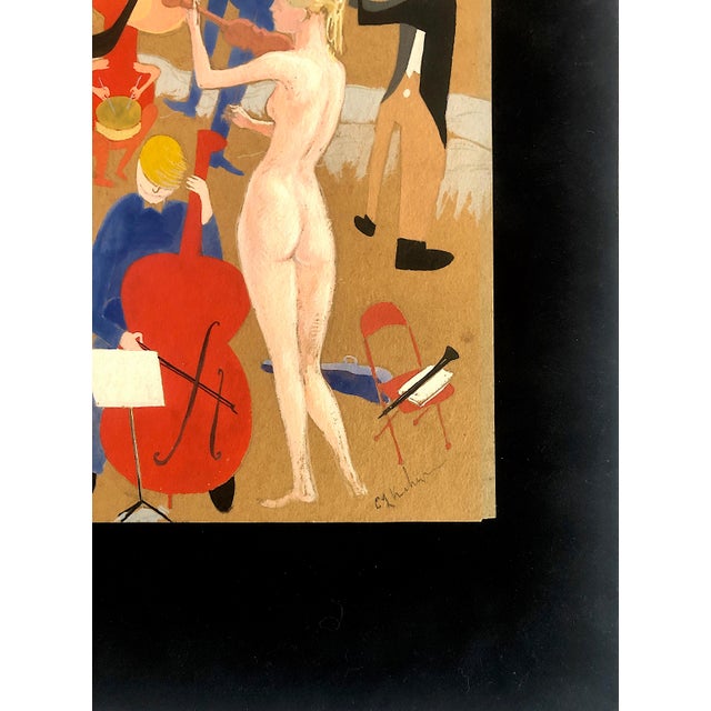 Signed Art Deco-Style Gouache Depiction of Performing Musicians For Sale In San Francisco - Image 6 of 8