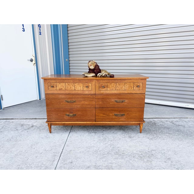 Mid-Century Modern 1960s Mid Century Walnut and Burlwood Dresser by Lane For Sale - Image 3 of 12