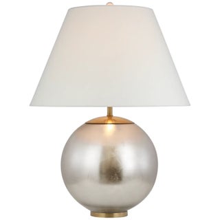AERIN by Visual Comfort Signature Morton Large Table Lamp in Burnished Silver Leaf with Linen Shade For Sale