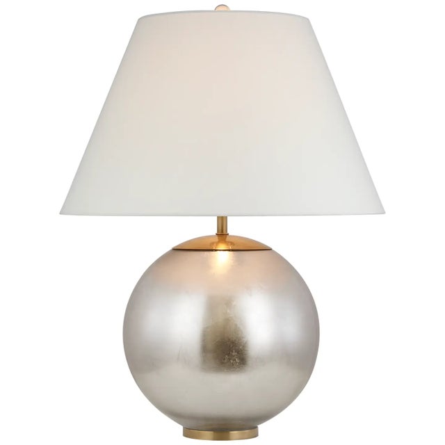 AERIN by Visual Comfort Signature Morton Large Table Lamp in Burnished Silver Leaf with Linen Shade For Sale