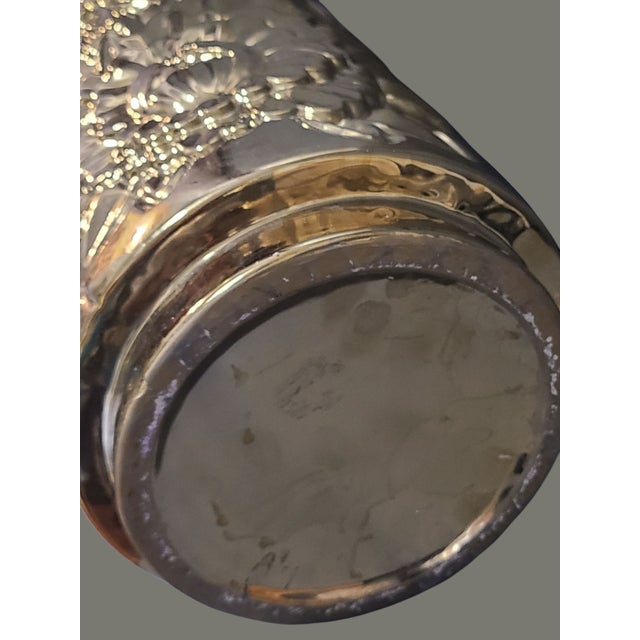 Late 20th Century Hollywood Regency Gold Embossed Ceramic Floral Umbrella Cane Vase Stand For Sale - Image 9 of 10