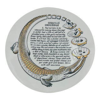 1960s Mid-Century Modern Piero Fornasetti Coquille Crocodile Recipe Plate for Fleming Joffe For Sale
