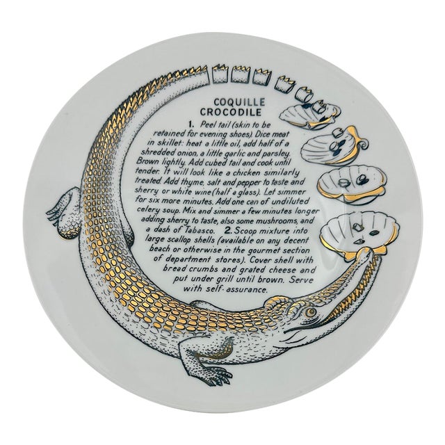 1960s Mid-Century Modern Piero Fornasetti Coquille Crocodile Recipe Plate for Fleming Joffe For Sale