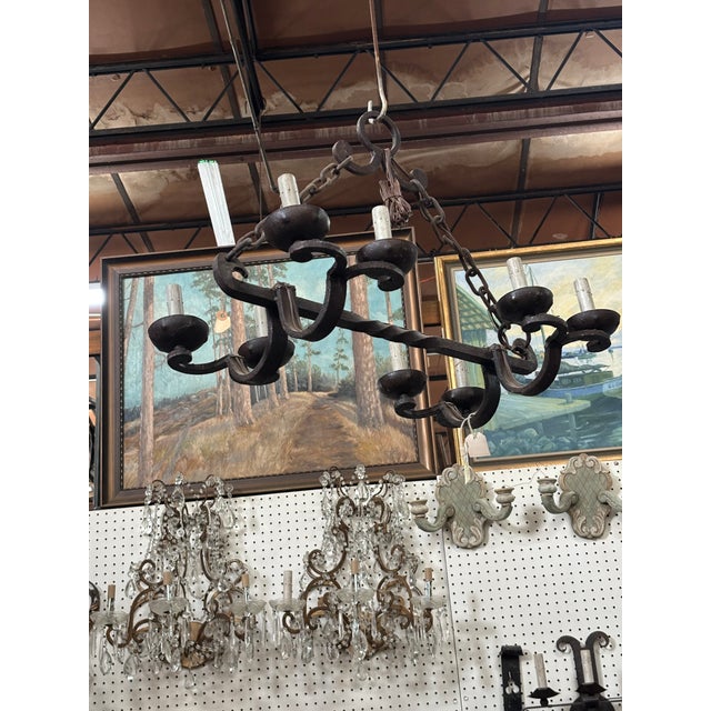 Mid 20th Century Mid 20th Century Suspended 8-Light Iron Chandelier For Sale - Image 5 of 9