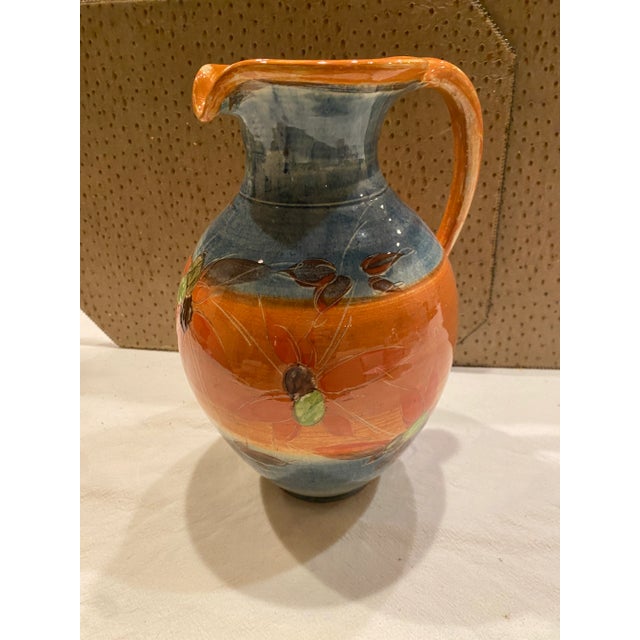 Orange 1980s French Provence Multi-Color Glazed Decorative Ceramic Pitcher For Sale - Image 8 of 10