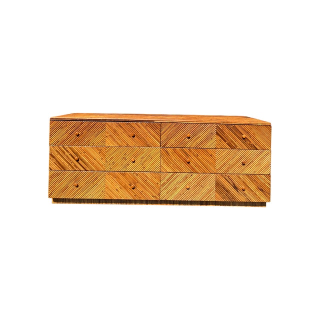 Boho Chic Vintage Rattan Wrapped Wicker Long Dresser or Credenza Lowboy in Coastal Boho Chic Design For Sale - Image 3 of 11