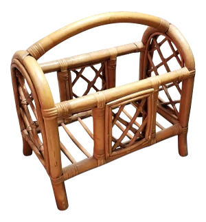 Vintage Pencil Reed and Rattan Bamboo Magazine Holder
