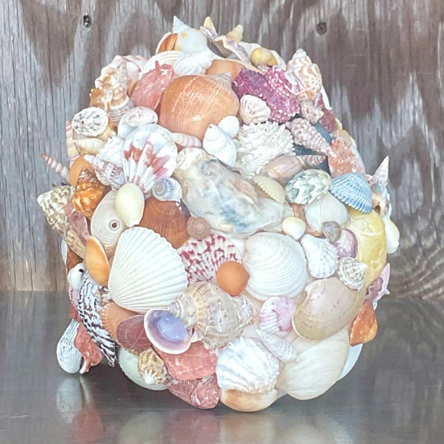 Early 21st Century Vintage Boho Shell Encrusted Skull Signed For Sale - Image 5 of 9