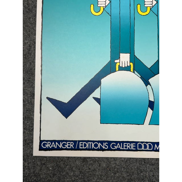 Beautiful vintage serigraph after Michel Granger depicting 3 men in suit, with a suitcase and umbrella. This serigraph was...