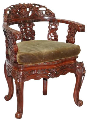 Vintage Chinese Red Lacquered Carved Elm Armchair with Heavy Foliage Detailing