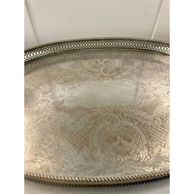 Antique Edwardian Silver-Plated Engraved Tea Tray, 1900s For Sale - Image 4 of 8