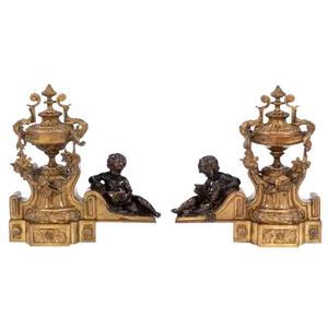 19th Century French Bronze Chenets - a Pair