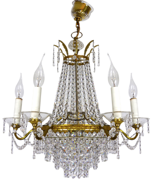Brass and Lead Crystal Chandelier from Palwa, 1950s