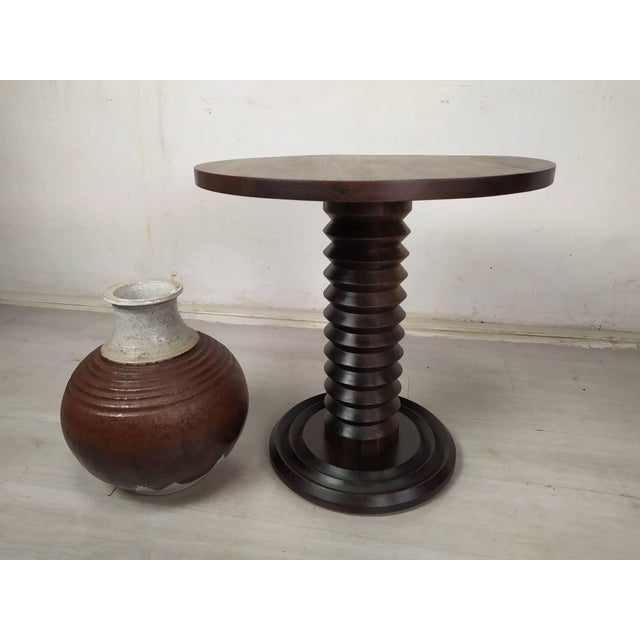 Wood Brutalist Pedestal Table by Charles Dudouyt, 1940s For Sale - Image 7 of 16