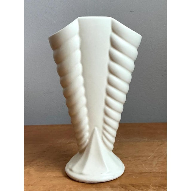 Vintage Matte Glaze Ribbed Ceramic Vase For Sale - Image 4 of 12