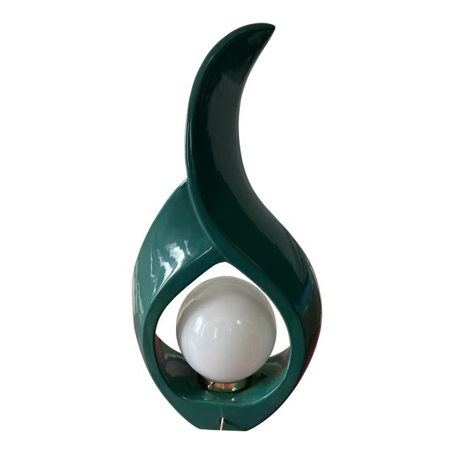 1980 Teal Ceramic Flame Lamp For Sale