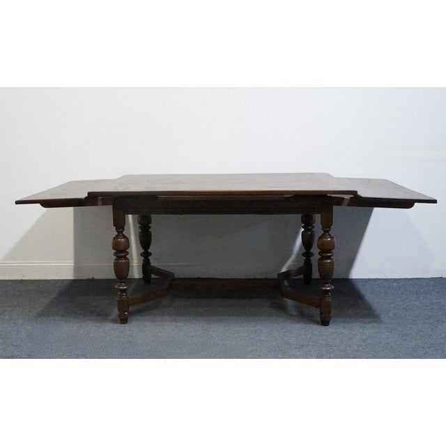 Early 20th Century Vintage Antique Solid Oak Rustic Gothic Jacobean Tudor Style 86" Refectory Dining Table For Sale - Image 5 of 12