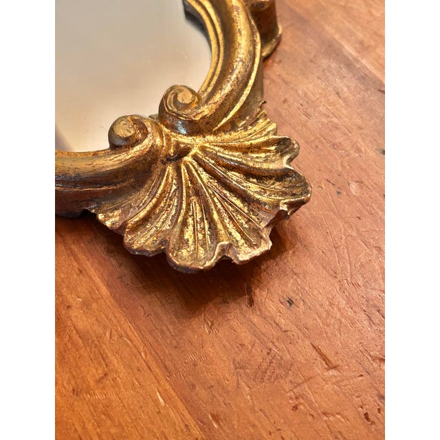 Mid-Century Petite Italian Florentine Giltwood Rococo Wall Mirror For Sale - Image 11 of 11