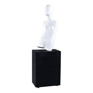 Modern Minimalist White Life Size Figural Sculpture on Black Pedestal Base For Sale