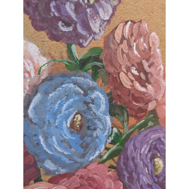 Wood Vintage Original Still Life Bouquet of Flowers Framed Painting For Sale - Image 7 of 12