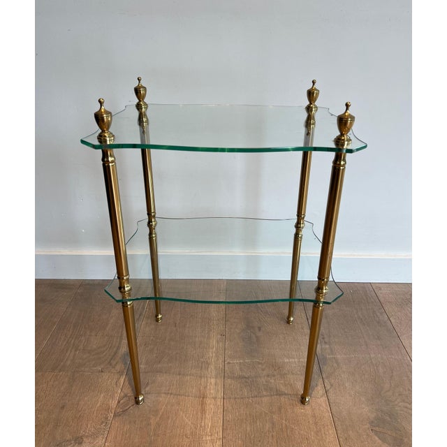 1940s Brass side table with 2 glass shelves French work, Maison Jansen Circa 1940 For Sale - Image 5 of 12