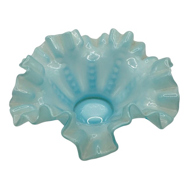 Vintage Blue Opalescent Glass Ruffled Bowl by Fenton For Sale - Image 11 of 12