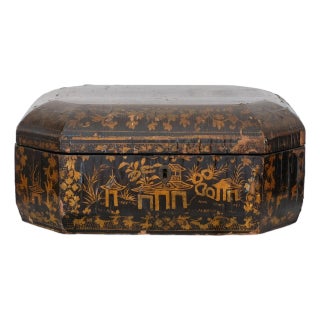 19th Century Chinese Black Lacquer Sewing Box For Sale