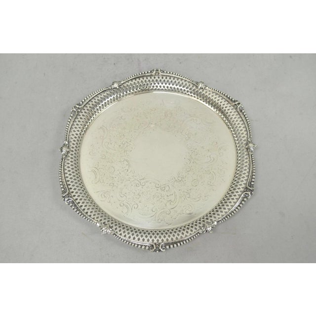 Vintage Barker Ellis English Edwardian Silver Plated Pierced Round Platter Tray For Sale - Image 14 of 14