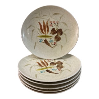 1950s Mid-Century Modern Red Wing Pottery "Random Harvest" Futura Lunch Plates - Set of 6 For Sale