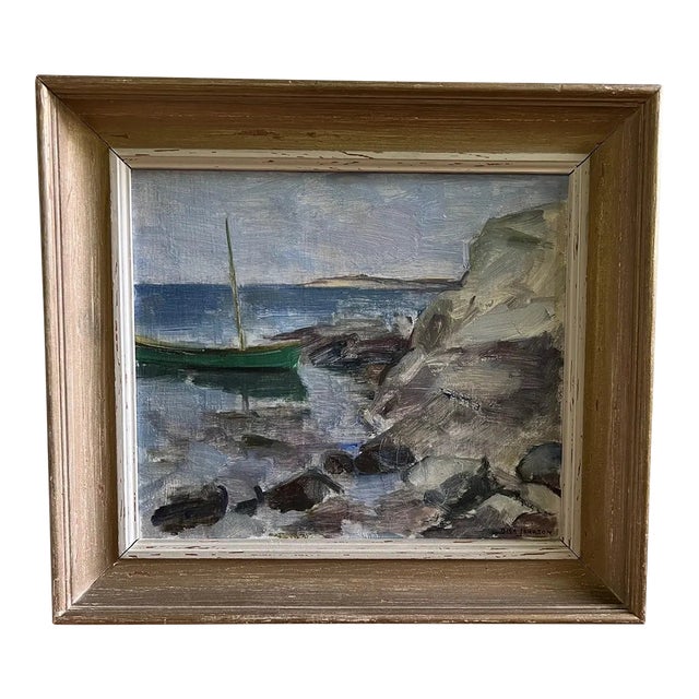 Vintage Swedish Oil Painting Cliffs & Sea by Disa Jonason For Sale