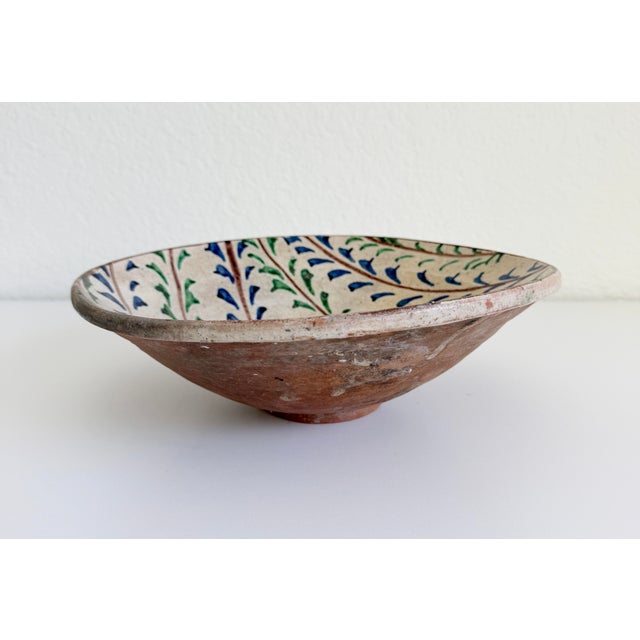 French Provincial 19th Century Slipware Bowl With Hand-Painted Vine Motif For Sale - Image 3 of 13