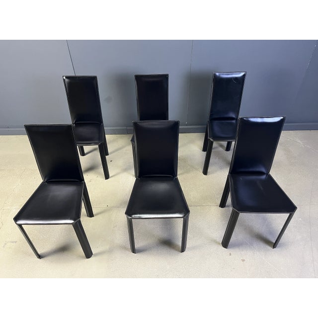 Black Leather Dining Chairs from De Couro, Brazil, 1980s, Set of 6 For Sale - Image 4 of 9