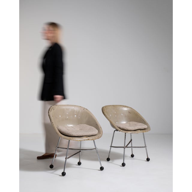 1960s Pair of Mid-Century Modern Upholstered Chairs, Antique, France, Circa 1960 For Sale - Image 5 of 13
