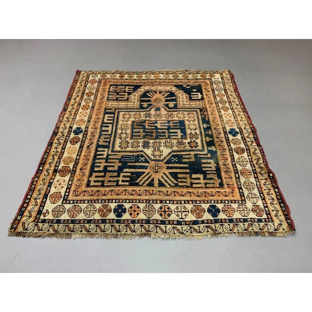 Vintage Blue & Rust Dagestan Kazak Rug For Sale - Image 4 of 9