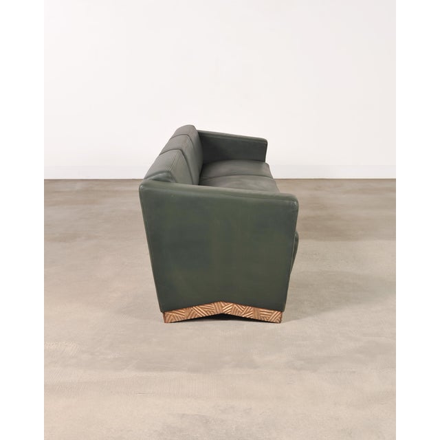 Army Green Dakota Jackson Art Deco Style Cuba Sofa in Bronze and Leather For Sale - Image 8 of 18