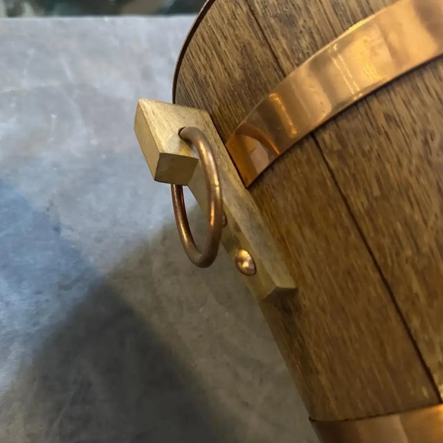 A 1960s Mid-Century Modern Oak and Copper French Wine Cooler For Sale - Image 9 of 14