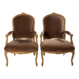Late 20th Century Pair of French Louis XV Style Fauteuil Armchairs