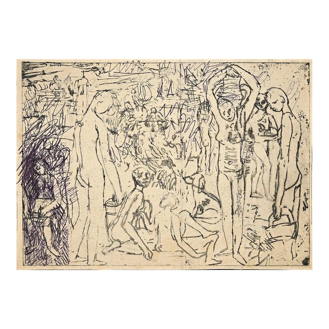 Study of Figures, Original Etching, Mid-20th Century For Sale