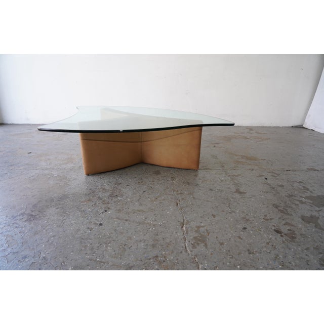 Postmodern Postmodern Glass and Leather Coffee Table Style of Vladimir Kagan / Karl Springer For Sale - Image 3 of 7